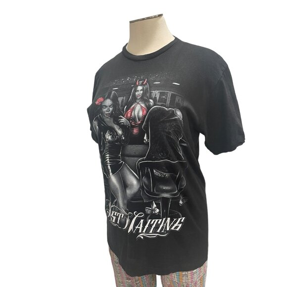 "Just Waiting" Graphic T XL Gothic Classic Festival Rock Concert Skateboard Bold - Picture 6 of 9